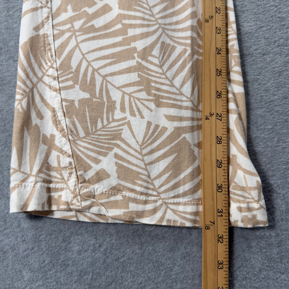 Cali 1850 Linen Blend Pants Womens Large Tan Tropical Palm Leaf Print Boho - Picture 11 of 12